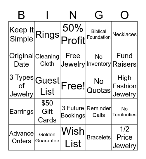 Premier Jewelry BLINGO Bingo Card