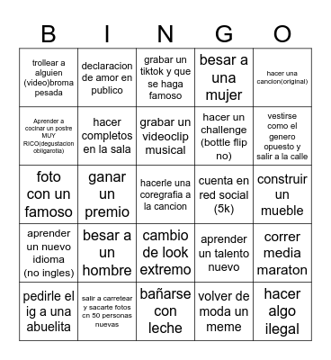 New Year 2025 Bingo Card