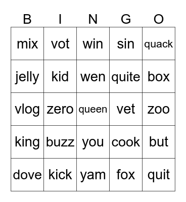 Unit 6 letters Bingo Card