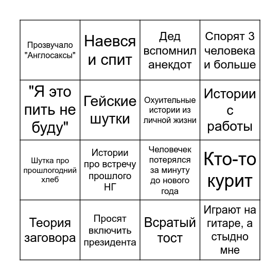 Новогоднее бинго 2025 Bingo Card