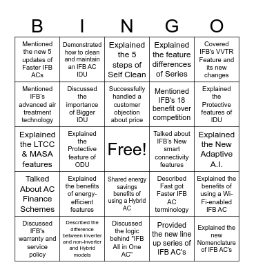 IFB AC Sales Champion Bingo Card