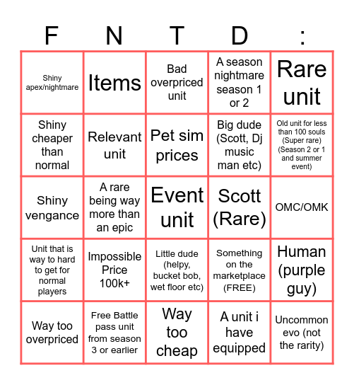 Fntd marketplace bingo Card