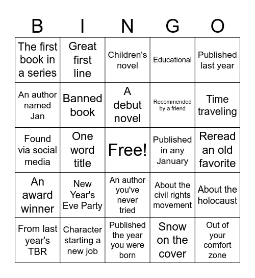 January Reading Bingo Card