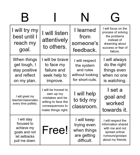 4 Appreciation Bingo Card