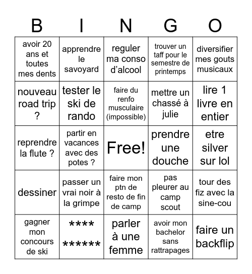 manger des chips Bingo Card