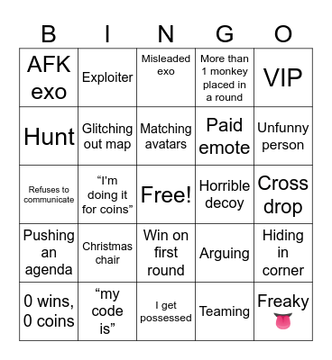 Roblox - Possessor Bingo Card
