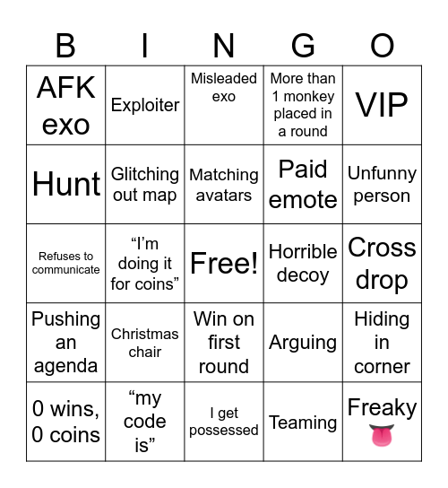 Roblox - Possessor Bingo Card