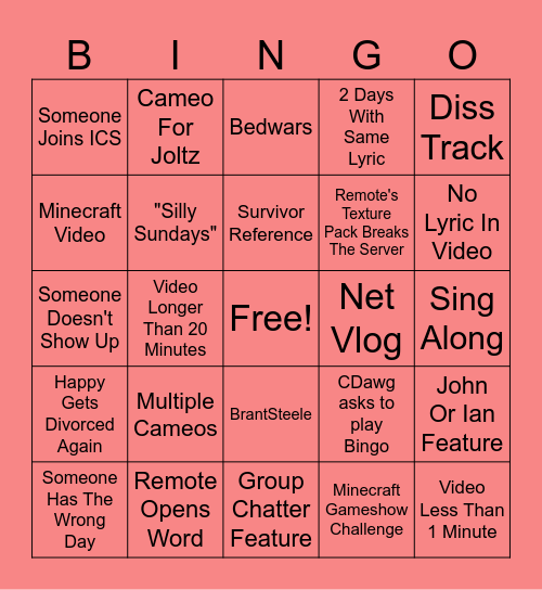Secret Sundays Bingo Card