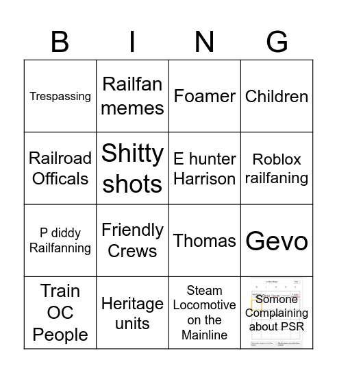 Railfan Bingo [By Aroyal] Bingo Card