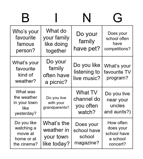 Untitled Bingo Card