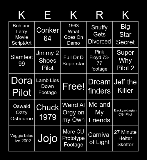 Lost Media Bingo Card