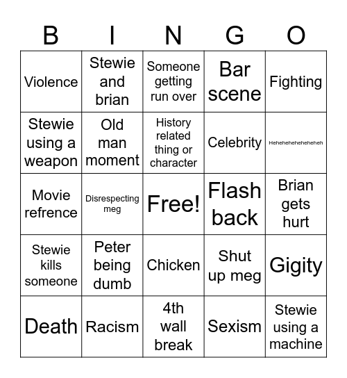 Family guy Bingo Card