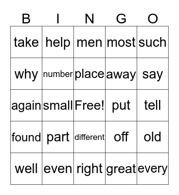 Sight Words Bingo-4th Grade Bingo Card