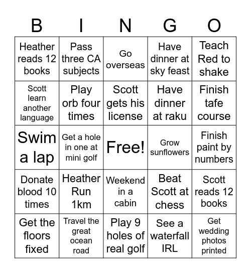 Heather & Scottie 2025 Bingo Card