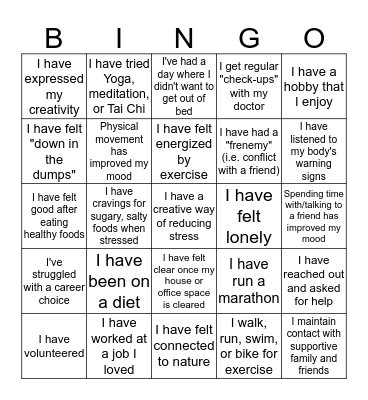 Wellness Bingo Card