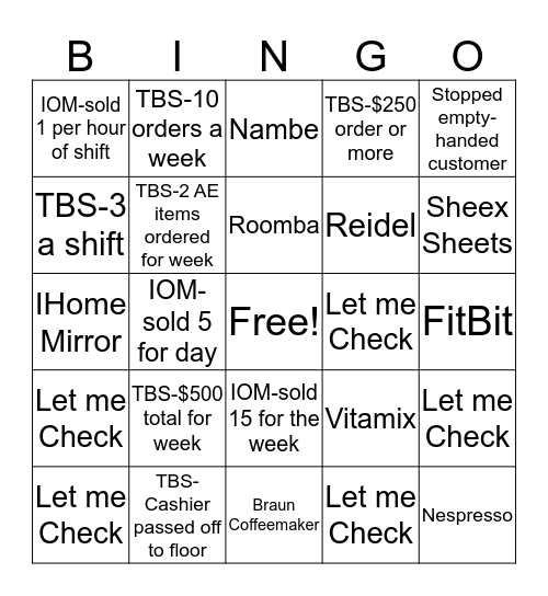 Sales Happiness--Floor Style Bingo Card