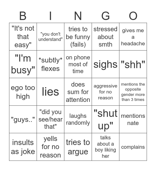 audrey Bingo Card