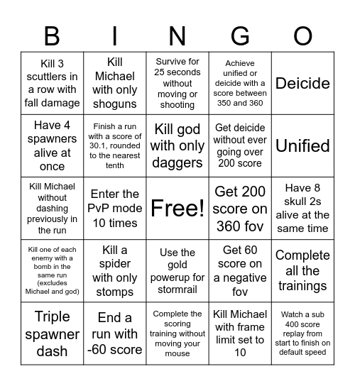 HD Bingo Card
