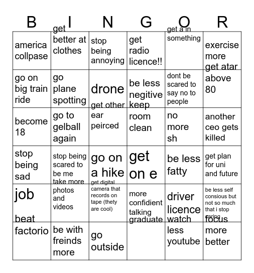 2025 is my year frfr Bingo Card