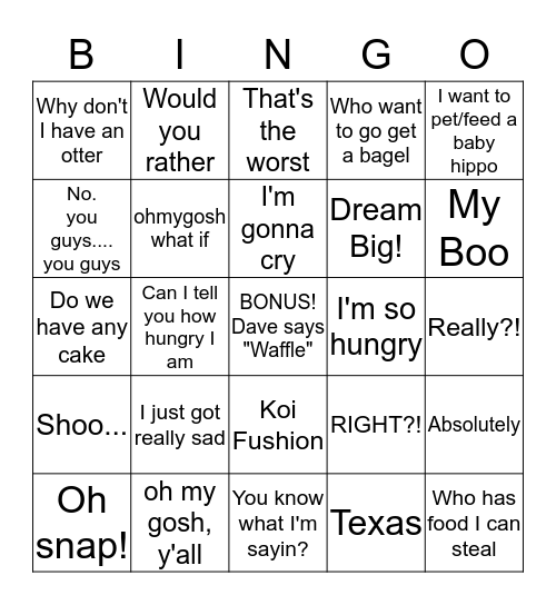 Avery Bingo Card