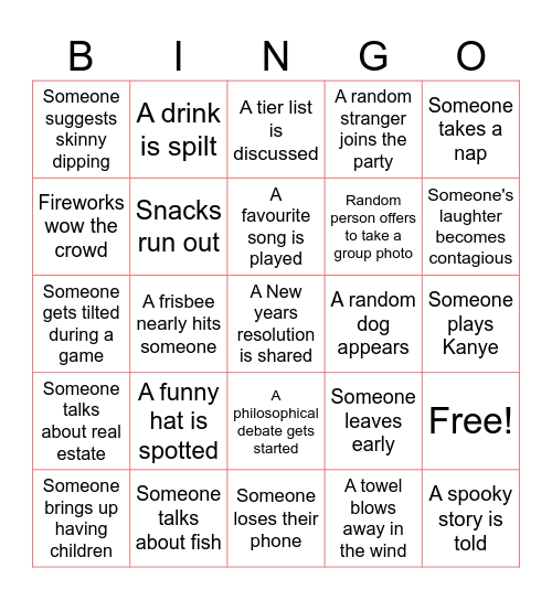 NYE Bingo Card