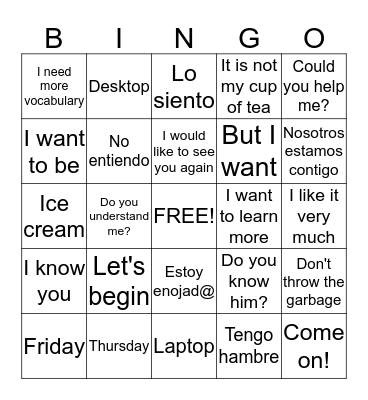 SENTENCES Bingo Card