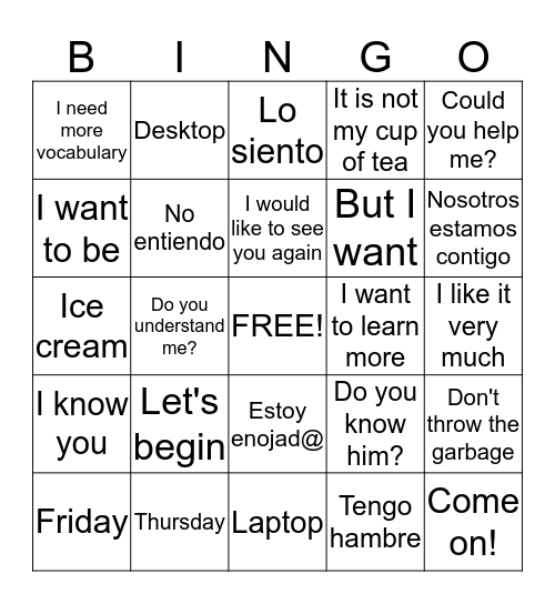 SENTENCES Bingo Card