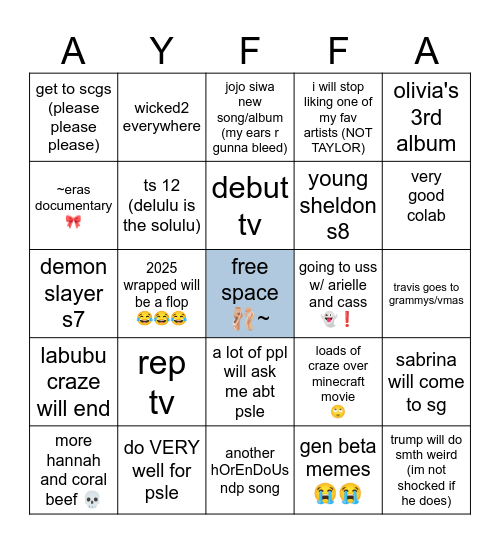 ~2025 bingo card🎧 Bingo Card