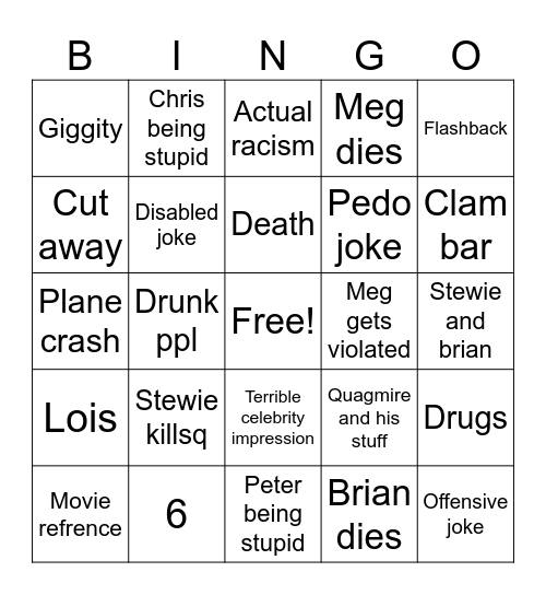 Family guys Bingo Card