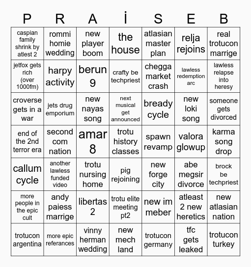 trotu bingo 2025 (jetfox) Bingo Card