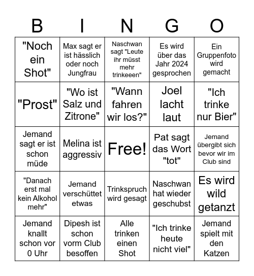 Silvester Bingo Card