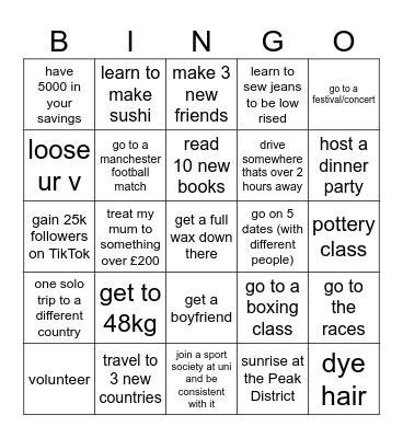 2025 goals Bingo Card