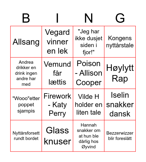 Bingo for Anders Bingo Card