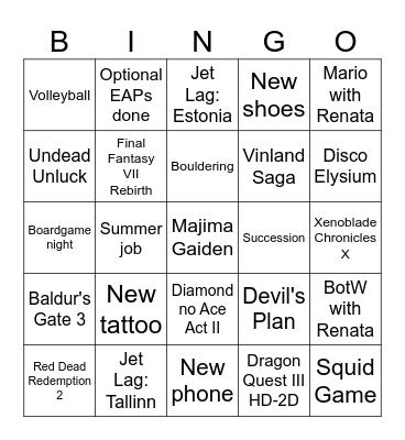 New Year's Bingo Card