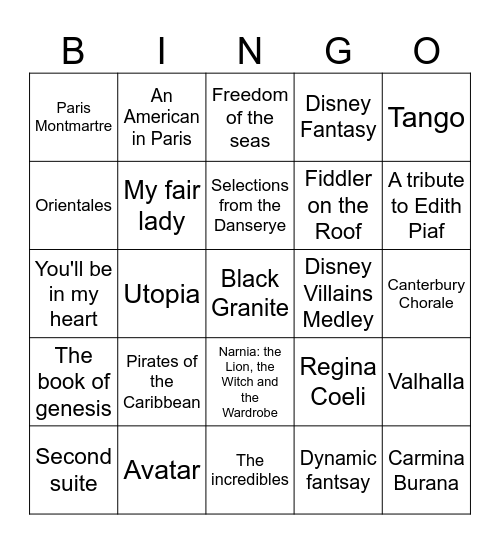 Harmonie Bingo Card