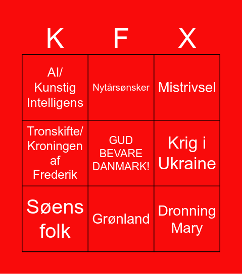 Kongens Nytårstale Bingo Card