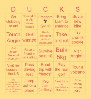 2025 Duck Bingo Card