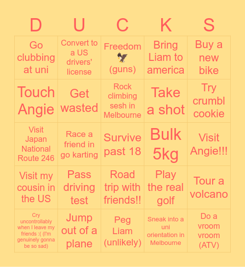 2025 Duck Bingo Card