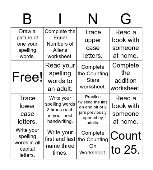 Homework Bingo- Group 2 (9/12) Bingo Card