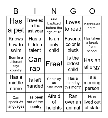 GETTING TO KNOW YOU😎 Bingo Card