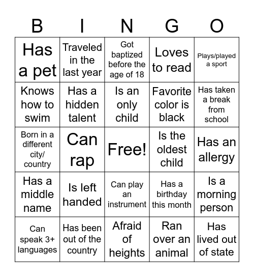GETTING TO KNOW YOU😎 Bingo Card