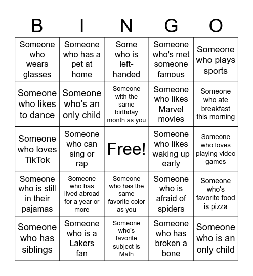 Human Bingo Card