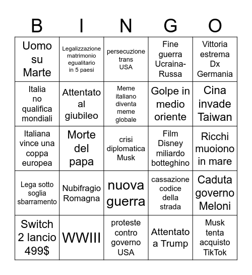 Bingo 2025 Bingo Card
