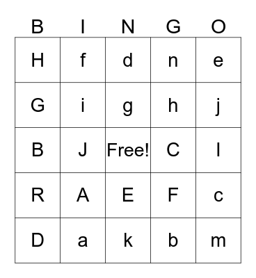 Alphabet Bingo  Bingo Card