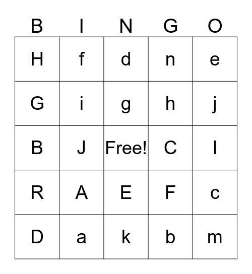 Alphabet Bingo  Bingo Card