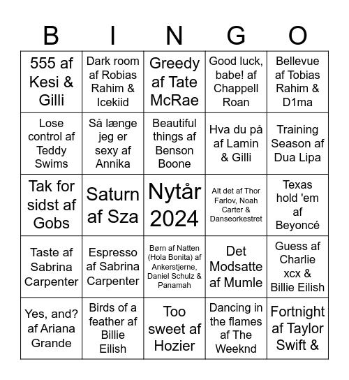 Nytår 2025 Bingo Card