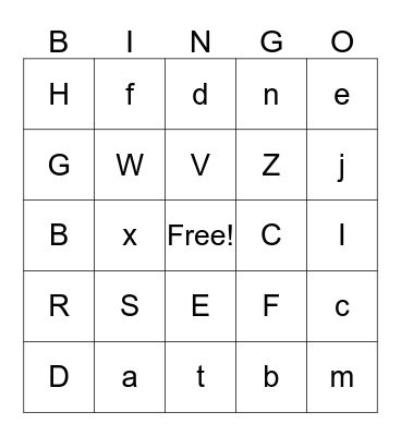 Alphabet Bingo  Bingo Card