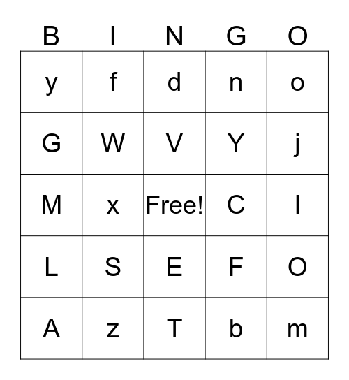 Alphabet Bingo  Bingo Card
