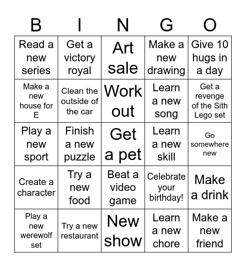 Emmett’s 2025 Bingo Card