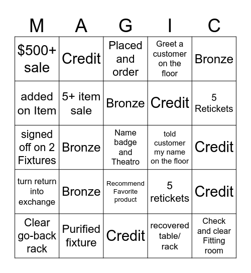 Magic Blackout Bingo Card